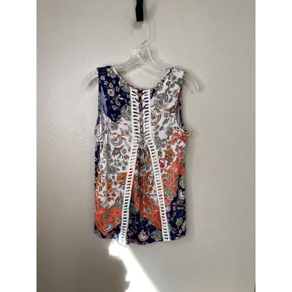 Westport Womens Sleeveless Floral Print Tank Top Multi-Color Lace Back Accent M - Picture 6 of 7